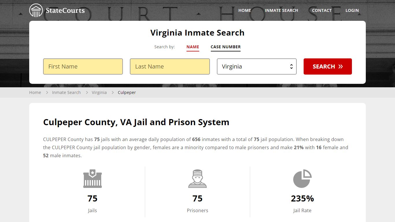 Culpeper County, VA Inmate Search - StateCourts